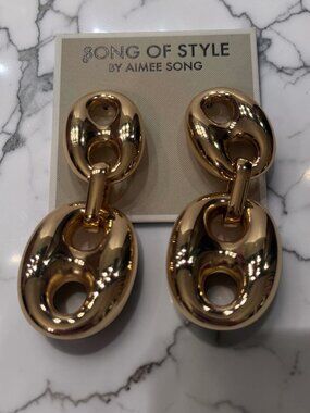 Song of Style by Aimee Song Gold Tone Oval Link Drop Earrings NWT